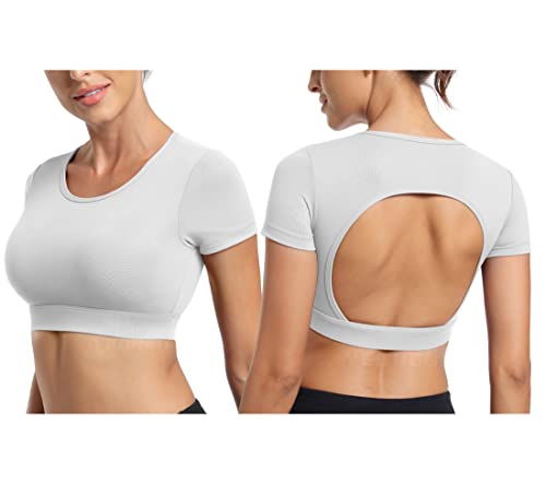 YEOREO Vanessa Women Open Back Tee Crop Tops with Removable Pad Workout Backless Gym Shirt Bra Going Out T Shirt Top