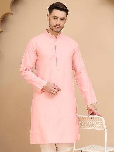 Image of Amazon Brand - Tavasya Men Casual Collared Festive Kurta | Cotton Blend | Solid | Knee Length | Regular Fit (Available in Plus+ Sizes)