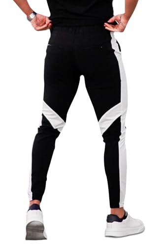 GINGTTO Mens Tapered Jogger Pants Stretch Slim Fit Athletic Pants for Men Cozy with Pockets White Stripe 322