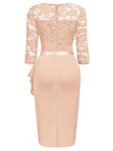 Image of Miusol Women's Retro V Neck Floral Lace Ruffle Style Cocktail Party Dress