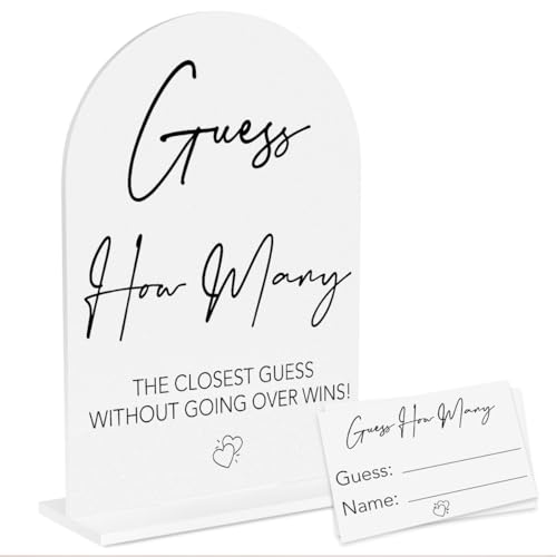 Guess How Many Baby Shower Game 6x8 Inch Arch Acrylic Sign & 50 Cards Baby Shower Games Tickets Game for Guests Bridal Shower Birthday Party