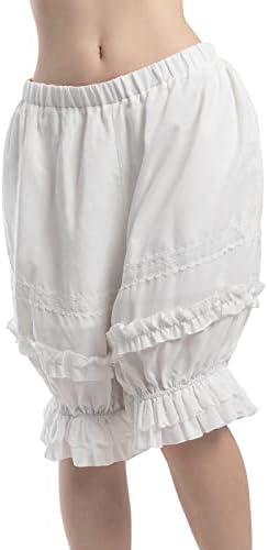 LTAKK Bloomers Women Victorian Steampunk Pumpkin Shorts Ruffle Lace Pantaloons, White, L/XL