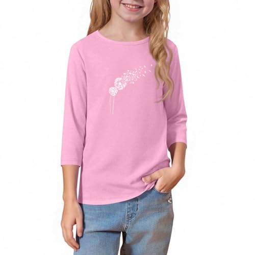 Girls Shirts 3/4 Length Sleeve Cute Clothes Shirts Fall Crewneck Summer Tops Soft Elbow Sleeve Teen Floral 3-14 Years3