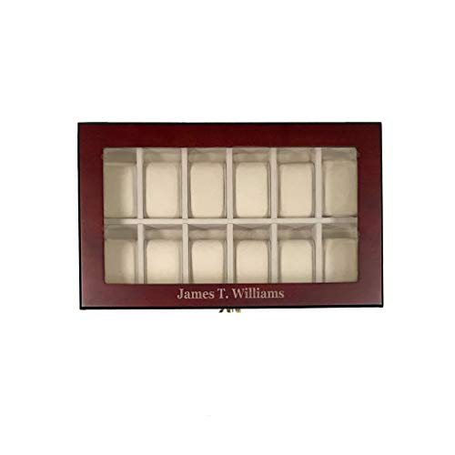 TimelyBuys Elegant 12 Piece Personalized Cherry Wood Rosewood Watch Box Display Case Collection Jewelry Box Storage Glass Top