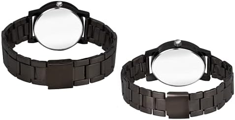 CERO Pack of 2 King Queen Black Metal Strap Couple Analogue Men's & Women's Watch