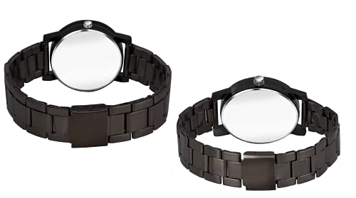 CERO Pack of 2 King Queen Black Metal Strap Couple Analogue Men's & Women's Watch