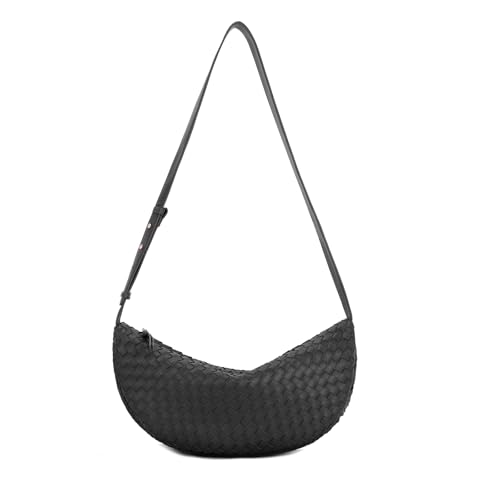 E Woven Crescent Shoulder Bag for Women with Adjustable Strap
