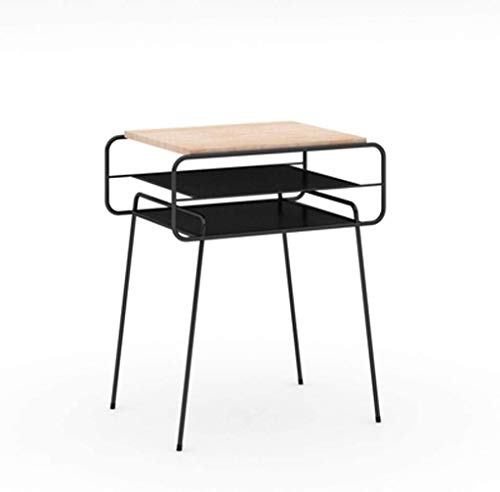 Table de chevet Table de chevet simple pour chambre à coucher Bureau Table de chevet en fer forgé Dessus en bois massif et pieds en métal Tiroirs Table de...