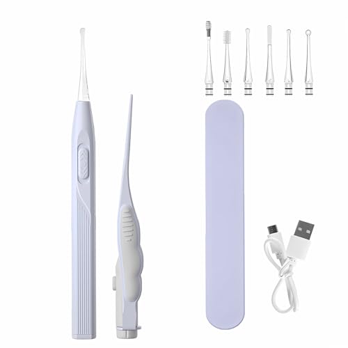 【2点セット】耳かき ライト 光る耳かき LEDライト付き耳かき USB充電式 光る耳かき ルーペ 耳掃除 、耳掃除 光る耳かき 子供用 お年寄り用 家庭用 耳かき ライト イヤークリーナー 収納付き 携帯便利 (パープル)