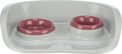 TRIXIE 24721 Napf-Set, Kunststoff, 0,25 l/ø 9 cm & 0,3 l/ø 11 cm/46 × 11 × 30 cm, grau/Näpfe: