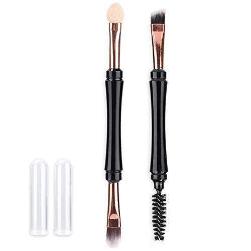 KINGMAS 2 Pieces Duo Eyebrow Brush, Eyeshadow Brush and Spoolie Eyelash Brush, Professional Angled Eye Brow Brush