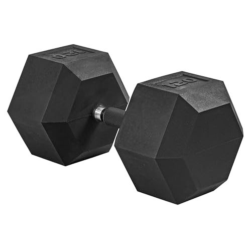 Image of CAP Rubber Coated Dumbbell Weights, Free Weights for Home Gym Strength Training, Anti-Roll Hex Dumbbells with Black, Chrome & Comfort Grip Handles, Singles
