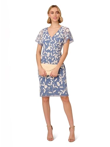 Image of Adrianna Papell Womens Beaded Mesh Dress