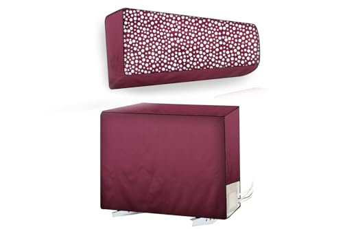 Image of The Furnishing Tree Split AC cover for indoor and outdoor unit of 2 ton waterproof and dustproof Maroon Different polka dots pattern