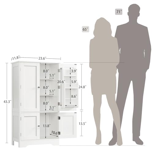 Image of TEENFON 43'H Pantry Cabinet with 4 Doors, Kitchen Cabinet with 6 Door Shelves, Storage Cabinet-Kitchen Pantry for Living Room, Dining Room, Bathroom, White