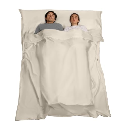 BREENHILL Double Sleeping Bag Liner,Long Staple Cotton, Adult Sleep Sack & Travel Sheets,Travel Sleep Sack for Backpacking, Hotels & Hostels Lightweight Travel Sheet,Has Full Length Zipper