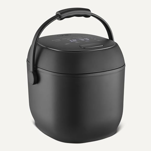 Image of Amazon Basics Rice Cooker Small 3-cup Uncooked 6-cup Cooked, Micon with Fuzzy Logic,Keep Warm, Black