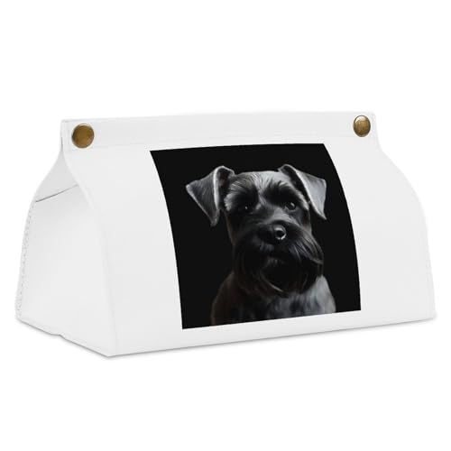Black Schnauzer Dog White Tissue Box Cover Rectangle PU Leather Cover for Tissue Boxes Modern Tissue Holder for Bathroom Office Tissue Holders Decorative Cute Napkin Holder for Kitchen Bedroom