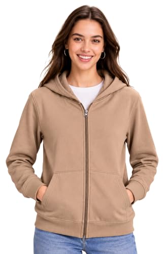 Image of SANE ORIGINALS Women's Cotton Blend Fleece Zip Up Hoodie Sweatshirt, Warm Winter Full Zip Jacket with Kangaroo Pockets