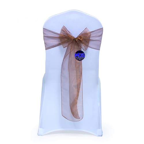 MDS Pack of 100 Organza Chair Sashes Bows for Wedding Reception Event Banquets Chair Decoration, Restaurant Dinning Chair Cover Wider Sash Ribbon Tie Back Bulk Party Supplies - Coffee