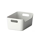 Open storage box,Kitchen Cabinet and Pantry Storage Organizer Bin - two cut-out handles that make 9.4 x 6.75 x 4.3 Inches (Grey/White)