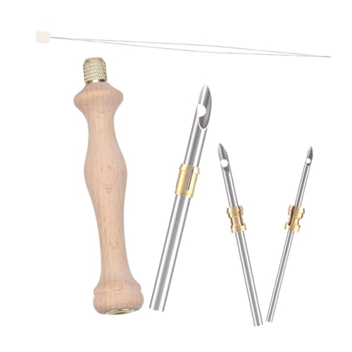 LALAFINA Wooden Punch Needle Embroidery Kit 5 Adjustable Heads Easy Threading Tool for Beginner Embroidery Floss Cross Stitching