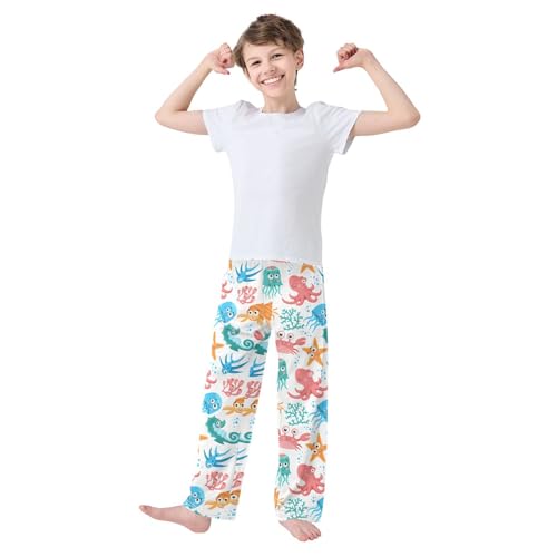 ZZXXB Lovely Octopus Crab Boys Long Pants Soft Trousers Elastic Waist Kids Lounge Bottoms with Pockets S-XL2