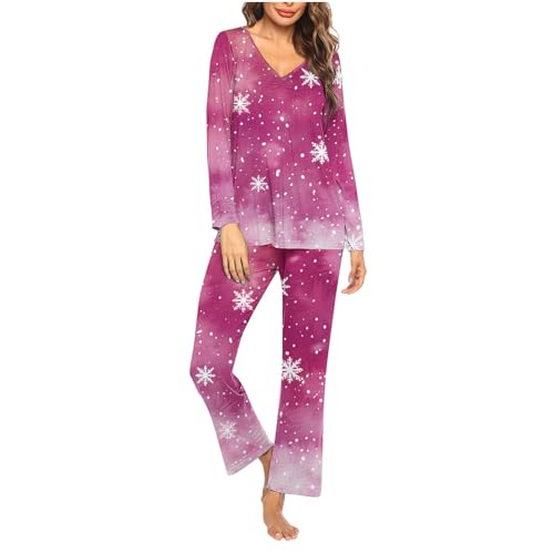 V Neck Christmas Pajamas for Women Fashion Long Sleeve Printed Tops Pants Pajama Sets Casual Comfort Home Sleepwear