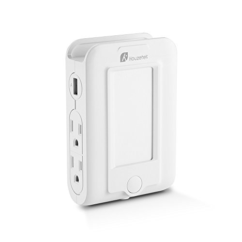 Houzetek Wall Mount Charger, 2 USB Ports & 4 AC Outlets LED Night Light Charging Station, Surge-Protected Power Socket Extender Topside Phone Holders