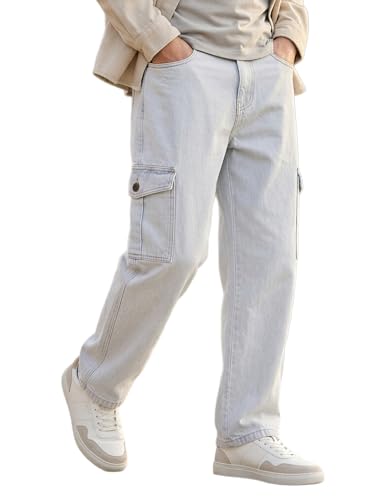 Image of Neostreak Men's Loose Baggy Fit Washed Cargo Jeans with 6 Pockets Non-Stretchable