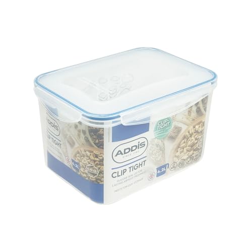 Addis Clip Tight Food Storage Container Large 4.2 Litre Tall Rectangle Airtight Silicone Seal Containers Bpa Free Easy Locking Lid Clips Clear Transparent