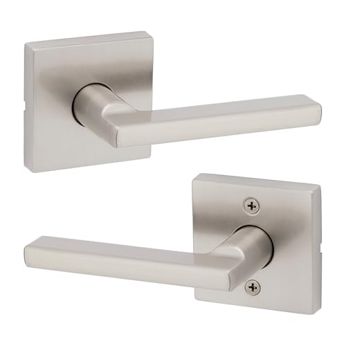 Image of Kwikset Halifax Interior Passage Door Handle, Lever For Closet and Hallway Doors, Reversible Non-Locking Handle Lever, Satin Nickel, with Microban Protection