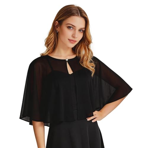 Image of Ciormis Chiffon Capelet Women's Soft Shawls and Wraps for Evening Dresses, Wedding Formal Dress Shawl Cape Cover up