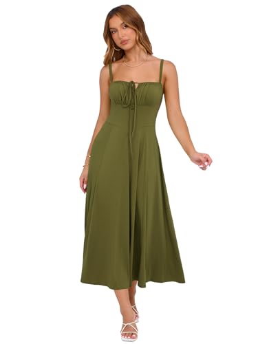Image of YIOYOLA Corset Dress for Women Casual Tea Party Summer Wedding Guest Flowy Midi Sundress
