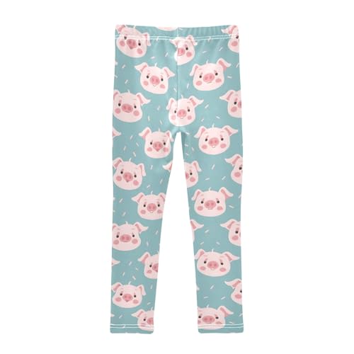 Cute Pig on Blue A Girls Leggings Athletic Pants Tights Stretch Bottom2