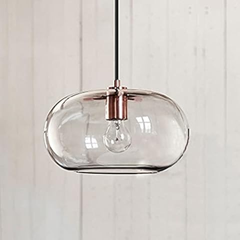 ZWPAYF Oval Shape Clear/Coffe/Grey Glass Round Ball 11.8in Single Head Pendant Light Fixture Metal Lamp Holder Nordic Style Hanging Lamp Adjustable Cord Barber Shop Cafe Restaurant Indoor Chandelier Cover