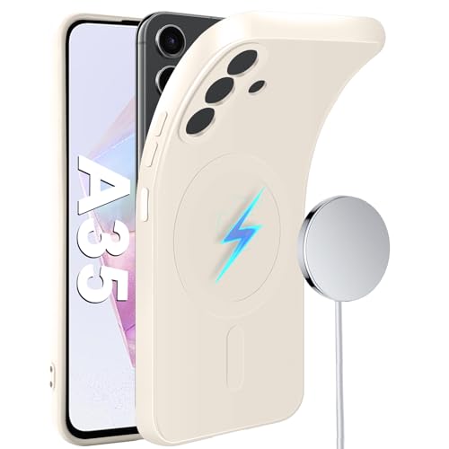 Coque Samsung A35 MagSafe anti-rayures silicone blanc doux