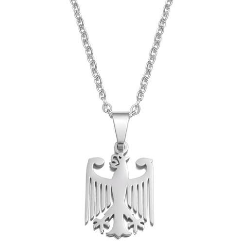 DEFGNOP Deutsche Adler Kette Deutschland Wappen Kette Edelstahl (Silber)