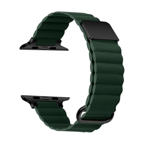 Bracelet magnétique en cuir vert iWatch Series 10 46 mm étui protection antichoc