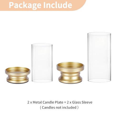 Nuptio Hurricane Candle Holder Gold: Set Of 2 Candle Holders For Pillar Candles With Clear Glass Sleeve - Decorative Metal Pillars Stands For Wedding Party Christmas Holiday Dining Table Centerpiece thumb #5