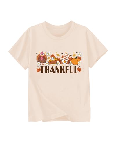 Image of Toddler Girls Thanksgiving Shirts Turkey Pumpkin T Shirt Cotton Short Sleeve Halloween Tops 1-10 Years
