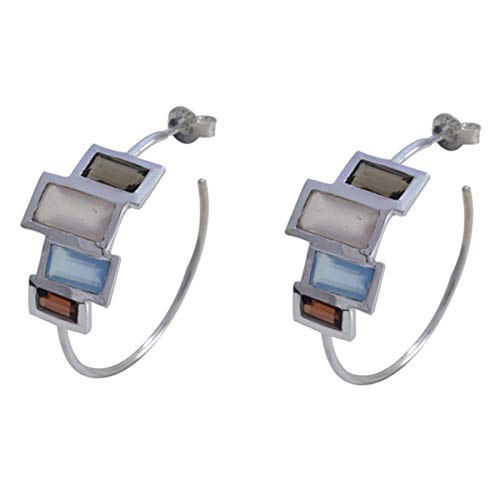Boucle d'oreille multi boucle argent 925 femme avec pendentif baguette