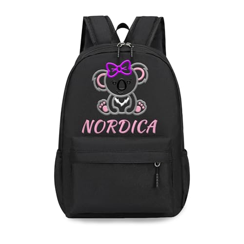 Personalized Kids Backpack for Teens Girls, Custom Name Elephant Cute Kids School Backpack with Adjustable Padded Straps, Personalized Toddler Preschool Backpack, Back to School Gift for Girls(Black)