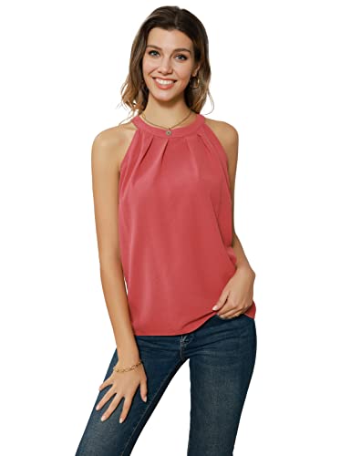 Damen Neckholder Top Chiffon Bluse T-Shirt Rundhals Ärmellose Oberteile...