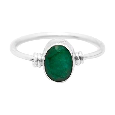 Koral Jewelry Created Emerald Ring 925 Sterling Silver Vintage Tribal Gypsy Boho Look US Size 5 6 7 8 9 (8) Cover