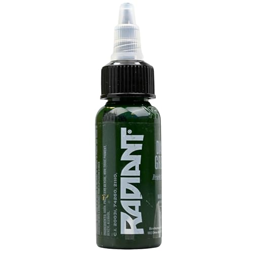 Radiant Colors - Tattoo Ink Deep Green Color Tattooing and Shading Real Human Skin 1oz Bottle