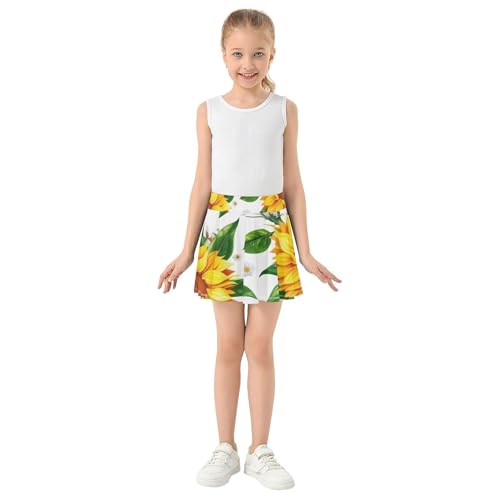 Joisal Tennis Skirts for Kids Watercolor Style Sunflowers Girls' Shorts Athletic Skorts Clothes School Skirt 4t3