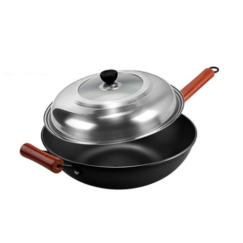Wok de hierro tradicional con tapa, fondo plano 36CM miniatura 1
