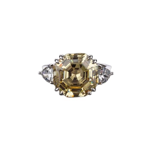 HCMA Anillo de compromiso de boda de piedras preciosas de Moissanite Aqumarine creado con corte Asscher de plata de ley 925, regalo de joyería