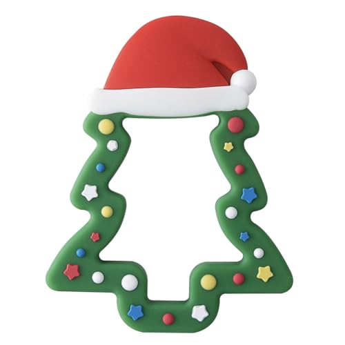Image of Jimibaby Silicone Teether - Christmas Teething Toy for Baby Boys & Girls, Perfect Stocking Stuffer, Comes with Gift Package (Christmas Hat) (Green)